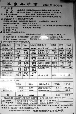 東山パークホテル新月風　会津東山温泉の成分表