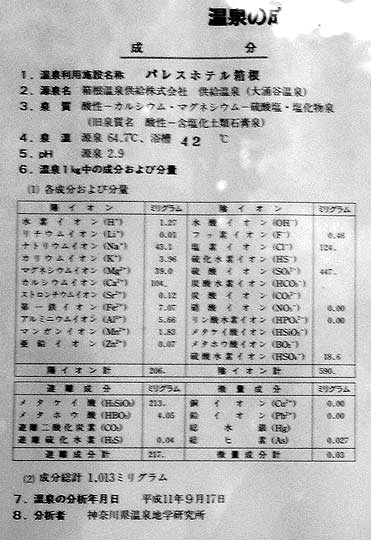パレスホテル箱根 大涌谷温泉の成分表